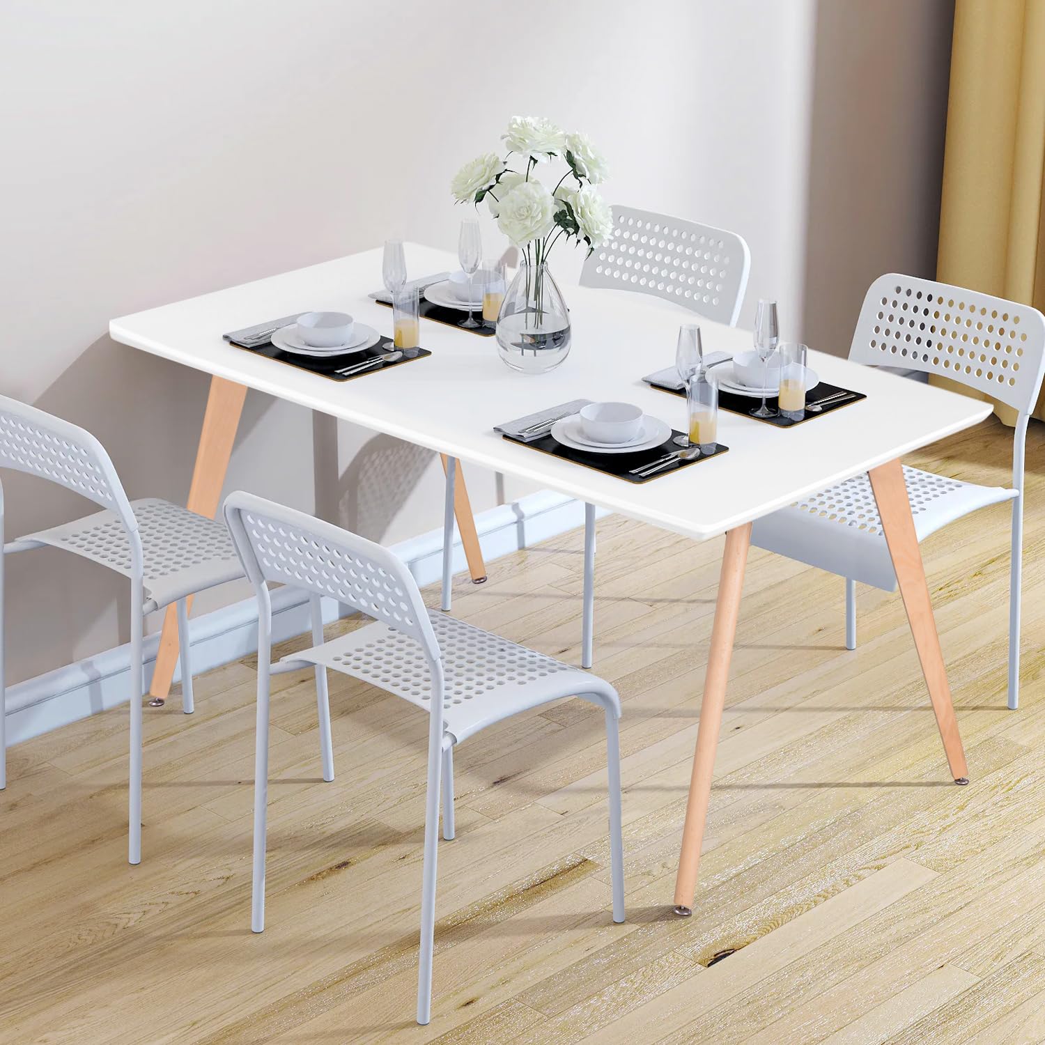 Amazon｜Furniture R 長方形 43.3インチ 4~6人用 モダンで機能的な白い